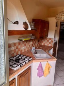 une cuisine avec un évier et une cuisinière dans l'établissement AL CASTELLO Cengio Alto, à Cengio 25 autres photos