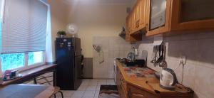 a kitchen with a refrigerator and a counter top at Kawalerka u Megi in Borne Sulinowo