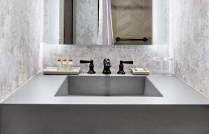 a bathroom with a sink and a mirror at Renaissance Mobile Riverview Plaza Hotel in Mobile