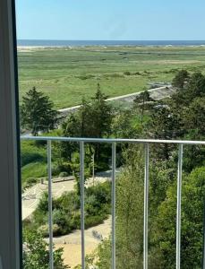 una finestra con vista su un campo di FeWo Meeresblick SPO a Sankt Peter-Ording