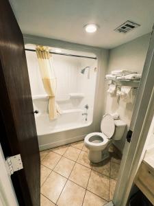 a bathroom with a toilet and a bath tub at Quality Inn near Chattanooga South in Ringgold