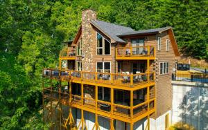 an aerial view of a house with a deck at Smoky Mountain Skies in Gatlinburg