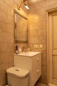 a bathroom with a sink and a toilet at Vėtrungių Namai in Nida