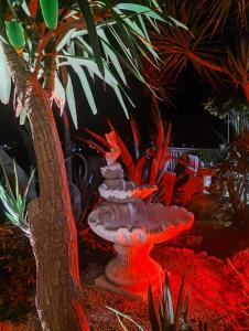 an orange fountain in a garden with a tree at Apartments Ranko in Zavalatica