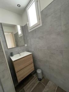 une salle de bains avec un lavabo et un miroir dans l'établissement Séjour en montagne, à La Cabanasse