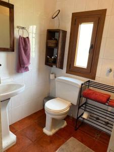 a bathroom with a toilet and a sink and a window at Casa de campo en Nigrán in Nigrán