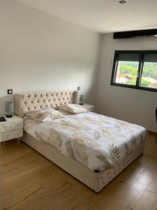 a bedroom with a large bed and a window at Maison Jacuzzi in Thonon-les-Bains