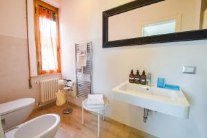 a bathroom with a sink and a toilet and a mirror at Belle Viste - Boutique Apartments in Bettolle