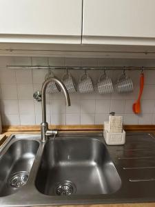 a stainless steel sink in a kitchen with utensils at Appartamento la Turrita in Bologna