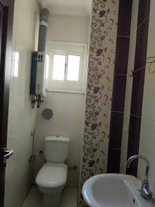 ein kleines Badezimmer mit Toilette und Waschbecken in der Unterkunft فيللا في التجمع الأول in Kairo