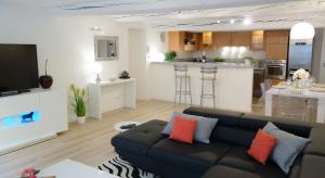 sala de estar con sofá y cocina en Arles' Haven - Le Loft du Centre, en Arles