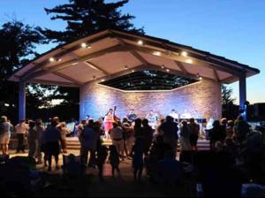 a crowd of people standing in front of a stage at School Section Cottage Lake Access in Mecosta +28 photos