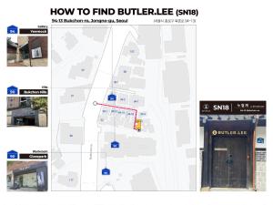 a map of the entrance to a building at Luxury Hanok Moonlight Hill in Seoul
