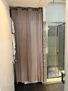e bagno con doccia e tenda. di Spacious Studio in Via dei Coronari a Roma Altre 30 foto