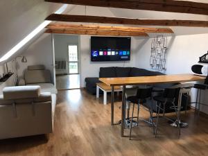 Televiisor ja/või meelelahutuskeskus majutusasutuses Hyllstofta cozy Apartmant