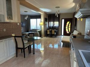 a kitchen and living room with a table and chairs at Gavrilis apartments II in Nénita