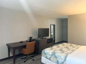 Cette chambre comprend un bureau, un lit et un ordinateur. dans l'établissement Motel 6 Borger, TX Boom Town, à Borger