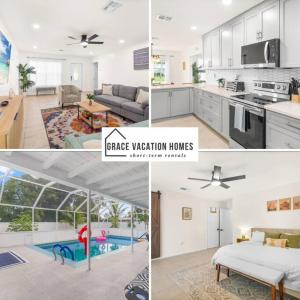 Η κουζίνα ή μικρή κουζίνα στο Modern renovated beach oasis home with private pool
