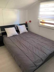 1 cama grande con 2 almohadas en una habitación en Chalet paisible et familial, en Gujan-Mestras 9 fotos más
