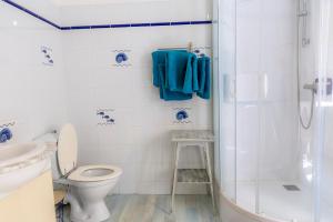 biała łazienka z toaletą i prysznicem w obiekcie La Dodolela w mieście Chinon +12 zdjęć