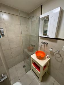 a bathroom with a shower and a sink at Hermoso y completo departamento centrico in La Rioja +14 photos