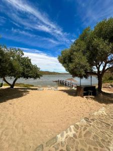 plaża z krzesłami i drzewami oraz zbiornikiem wodnym w obiekcie Magnífica casa a orillas del guadiana w mieście Huelva