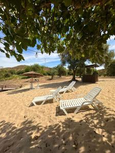 dwa leżaki i parasol na plaży w obiekcie Magnífica casa a orillas del guadiana w mieście Huelva +37 zdjęć