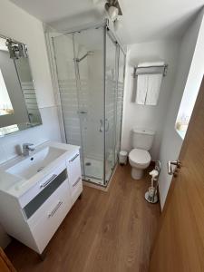 RosalにあるCasa A Cumieiraのシャワー、洗面台、トイレ付きのバスルーム