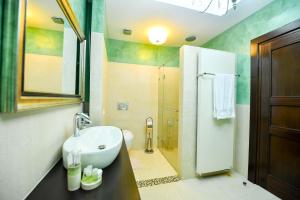 un bagno con lavandino e doccia di Luxury Apartment a Braşov Altre 27 foto