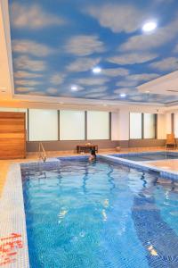 a large swimming pool with a ceiling with clouds at Sapphire Plaza Hotel in Doha