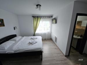 ein Schlafzimmer mit einem Bett und einem Fenster in der Unterkunft Cabana HATERE in Moisei