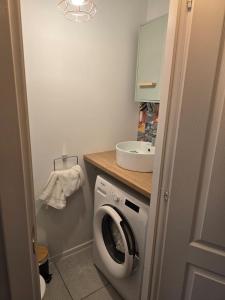 a bathroom with a washing machine and a sink at RIN HOUSe 1 in Drobeta-Turnu Severin