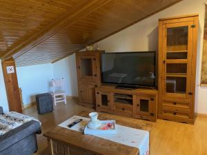 a living room with a large flat screen tv at Alojamiento Finca La Campa in Mareo de Abajo