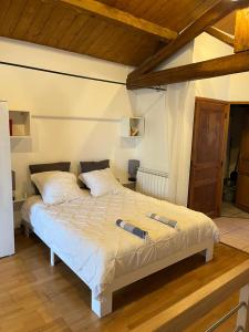 Lisle-sur-Tarngîte de Fontjalabert en campagne tout confort的房间里有一张床的卧室