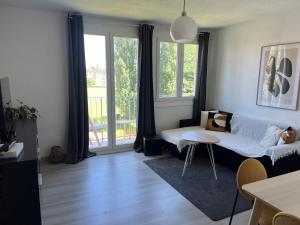 a living room with a couch and a table at COSY F3 PROCHE CENTRE in Belfort