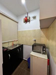 Cozy Studio Apartment, 24hrs light, Netflix, PS in Surulere, Lagos في لاغوس: مطبخ صغير مع حوض وميكروويف
