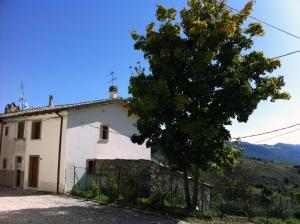 Una casa blanca con un árbol delante. en Montagna & Relax en Castel di Sangro