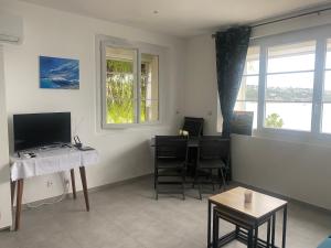 Televízia a/alebo spoločenská miestnosť v ubytovaní Splendide Studio Miramar vue mer avec terrasse