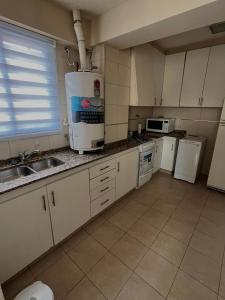 een keuken met een spoelbak en een magnetron bij Carriles Inn in Mendoza