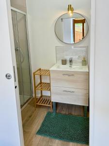 un baño con lavabo y espejo en Une touche de vert, en Mulhouse