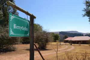 a green street sign on the side of a road at Berryfields in Dullstroom