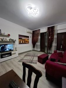 a living room with a couch and a tv at Casa Grazia in Balta Albă