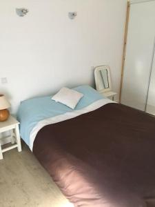 Dormitorio pequeño con cama con espejo en Superbe T2 dans grange, calme absolu, Pau à 10min, en Buros