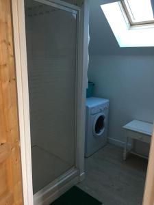 Un baño con inodoro y lavadora. en Superbe T2 dans grange, calme absolu, Pau à 10min, en Buros