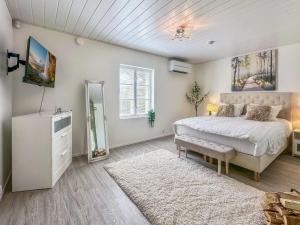 a bedroom with a bed and a tv and a mirror at Holiday Home Holiday pleikilä by Interhome in Kustavi