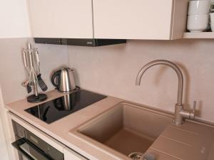 a kitchen counter with a sink and a sink at Apartment Beech Resort Plauer See by Interhome in Ganzlin
