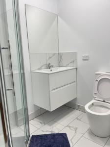 科布勒姆Riverside Hotel的带水槽和马桶的浴室