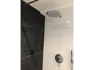 een badkamer met een douche met een douchekop bij Beach apartment Prora Captain in Prora