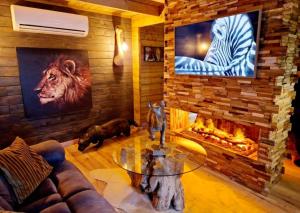 a living room with a fireplace and a tv at A Loffre Zen in Loffre