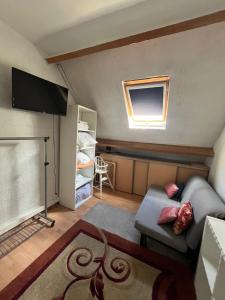 ein Wohnzimmer mit Sofa und Fernseher in der Unterkunft CHAMBRE FamilIale in Nandy